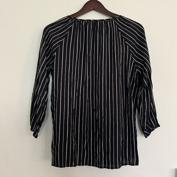 Savanna Jane Embroidered Split Tie V Neck 3/4 Sleeve Striped Boho Peasant SZ L - Picture 7 of 9